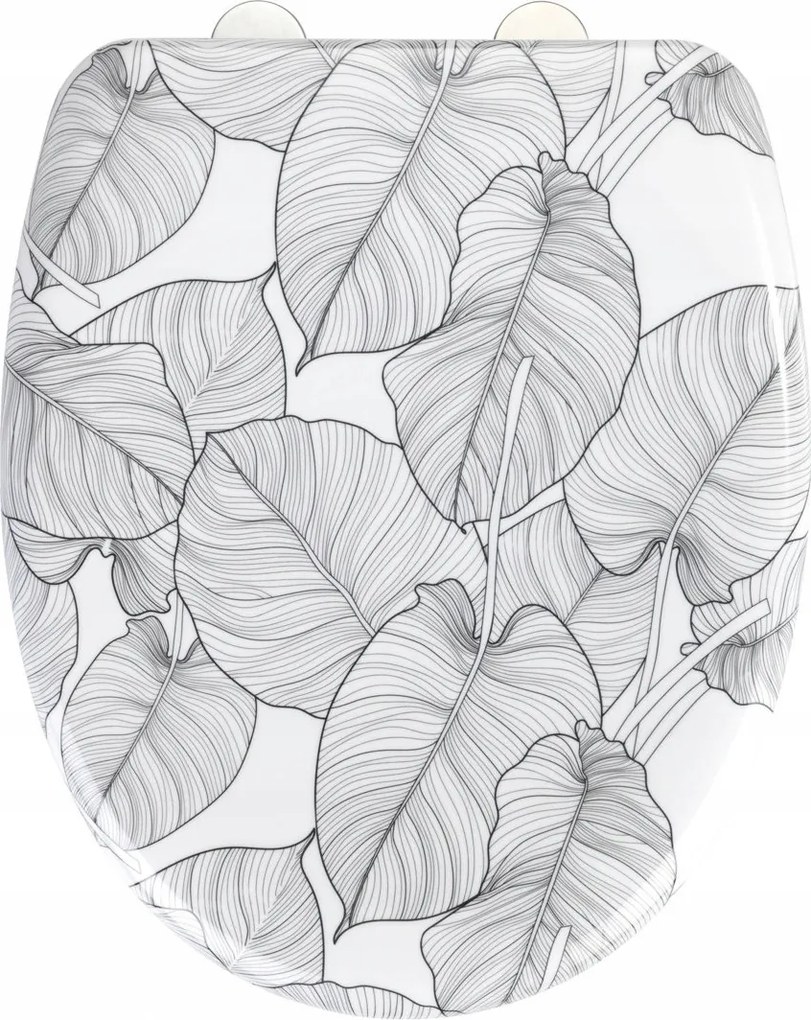 Wc-ülőke Könnyen Zárható Levél Motívum Fekete-fehér 45X38 CM Wenko