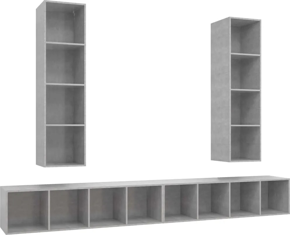 vidaXL 4 db betonszürke szerelt fa falra szerelhető TV-szekrény