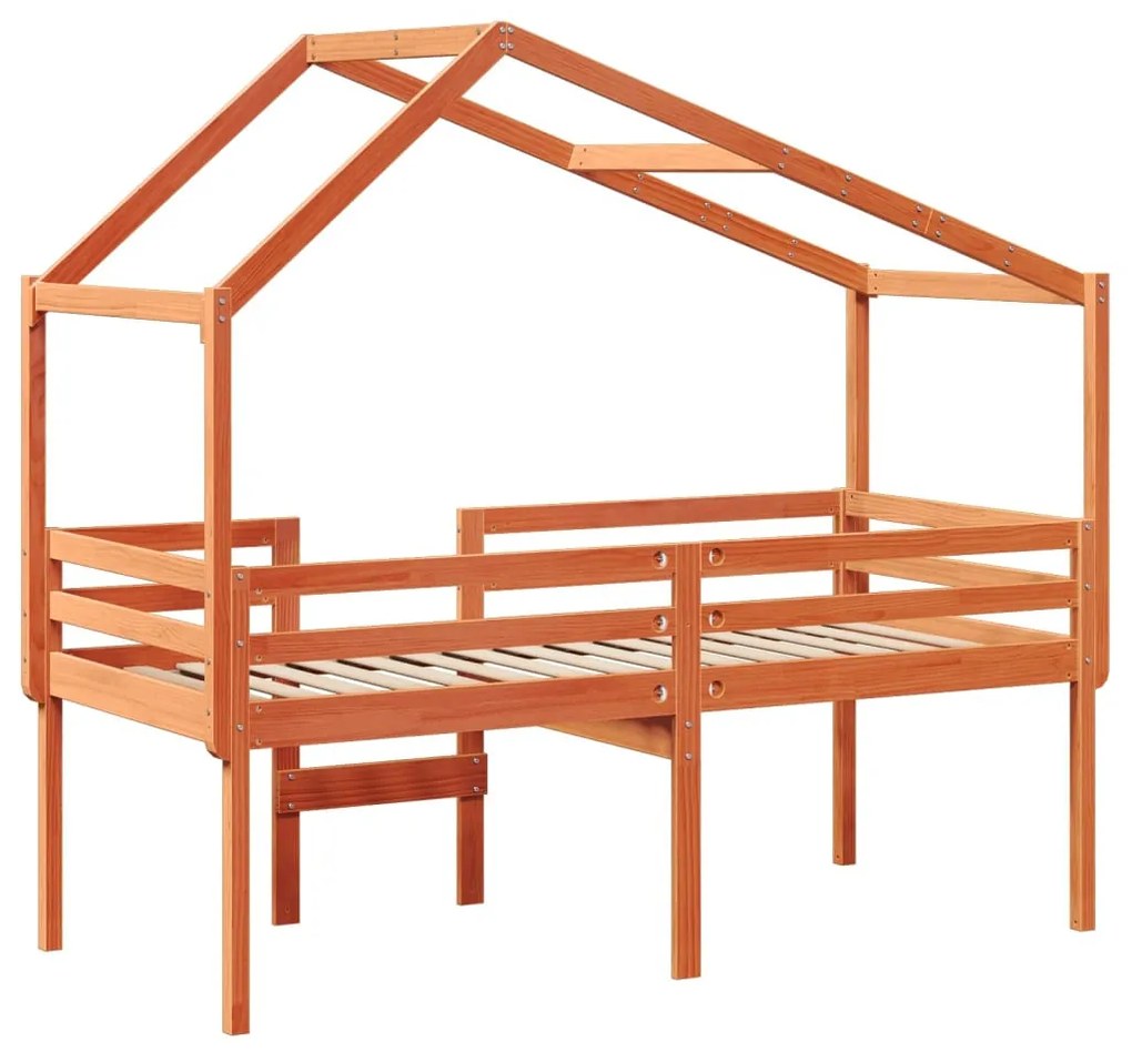 viaszbarna tömör fenyőfa magasított ágy tetővel 80 x 200 cm