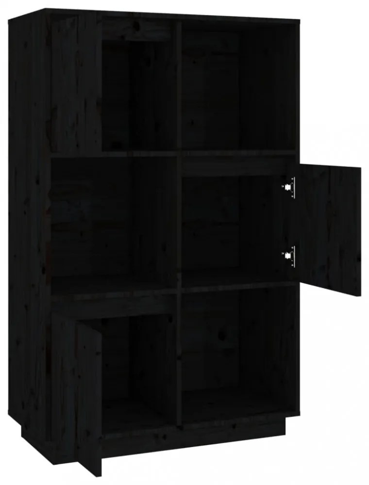 fekete tömör fenyőfa magasszekrény 74x35x117 cm