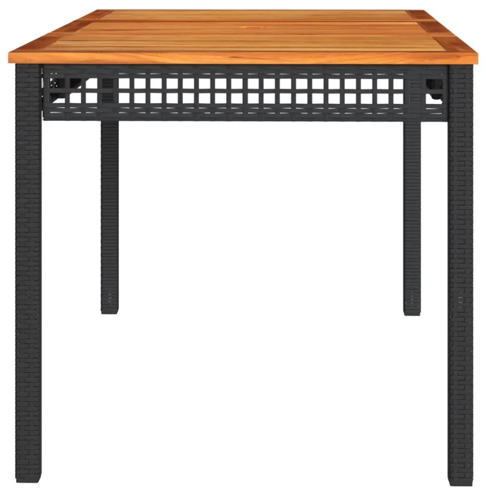 fekete polyrattan és akácfa kerti asztal 140 x 80 x 75 cm