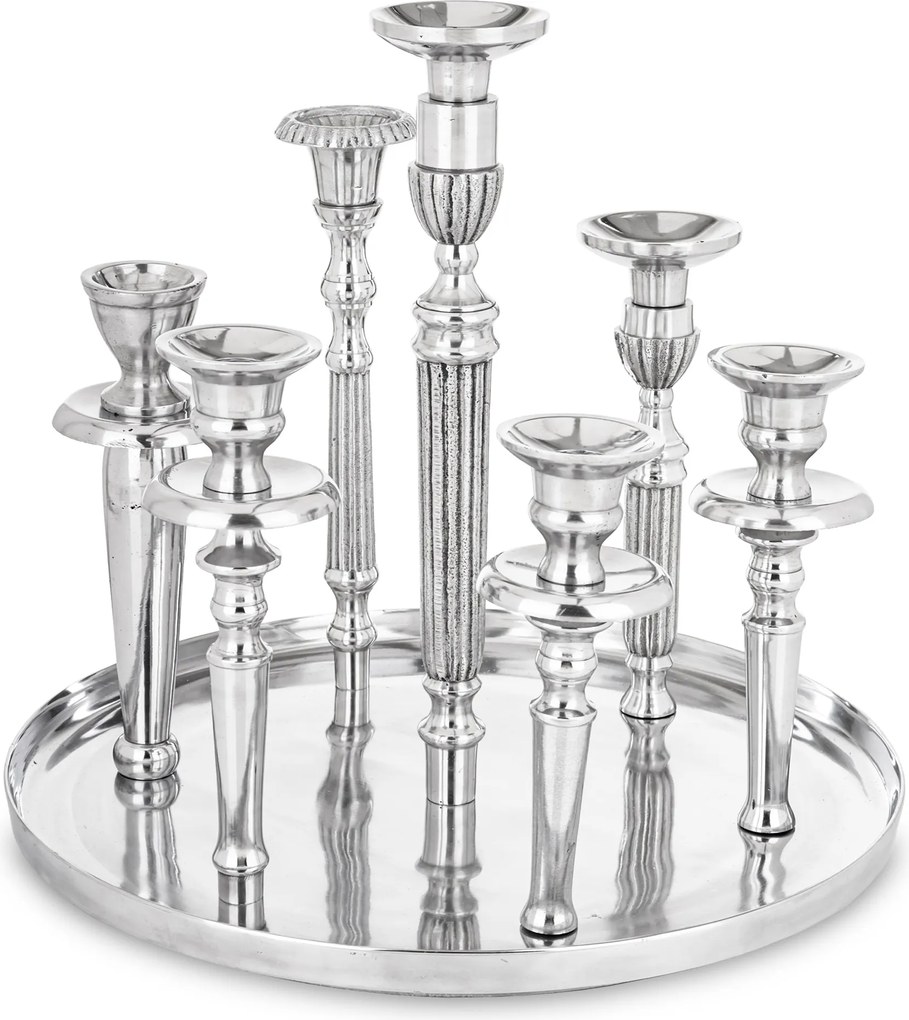 Gyertyatartó ezüst kerek antik fém 7 gyertyához