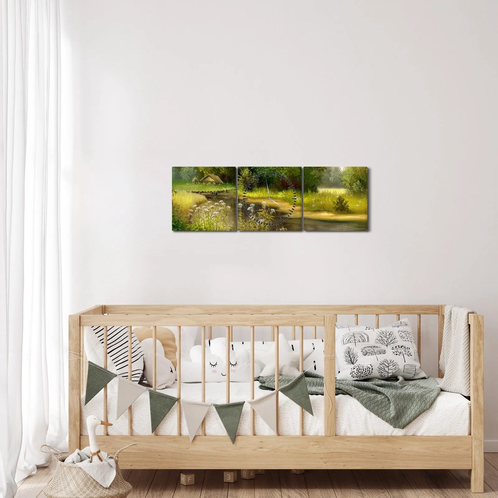 Kép - folyó az erdőnél, olajfestmény (órával) (90x30 cm)