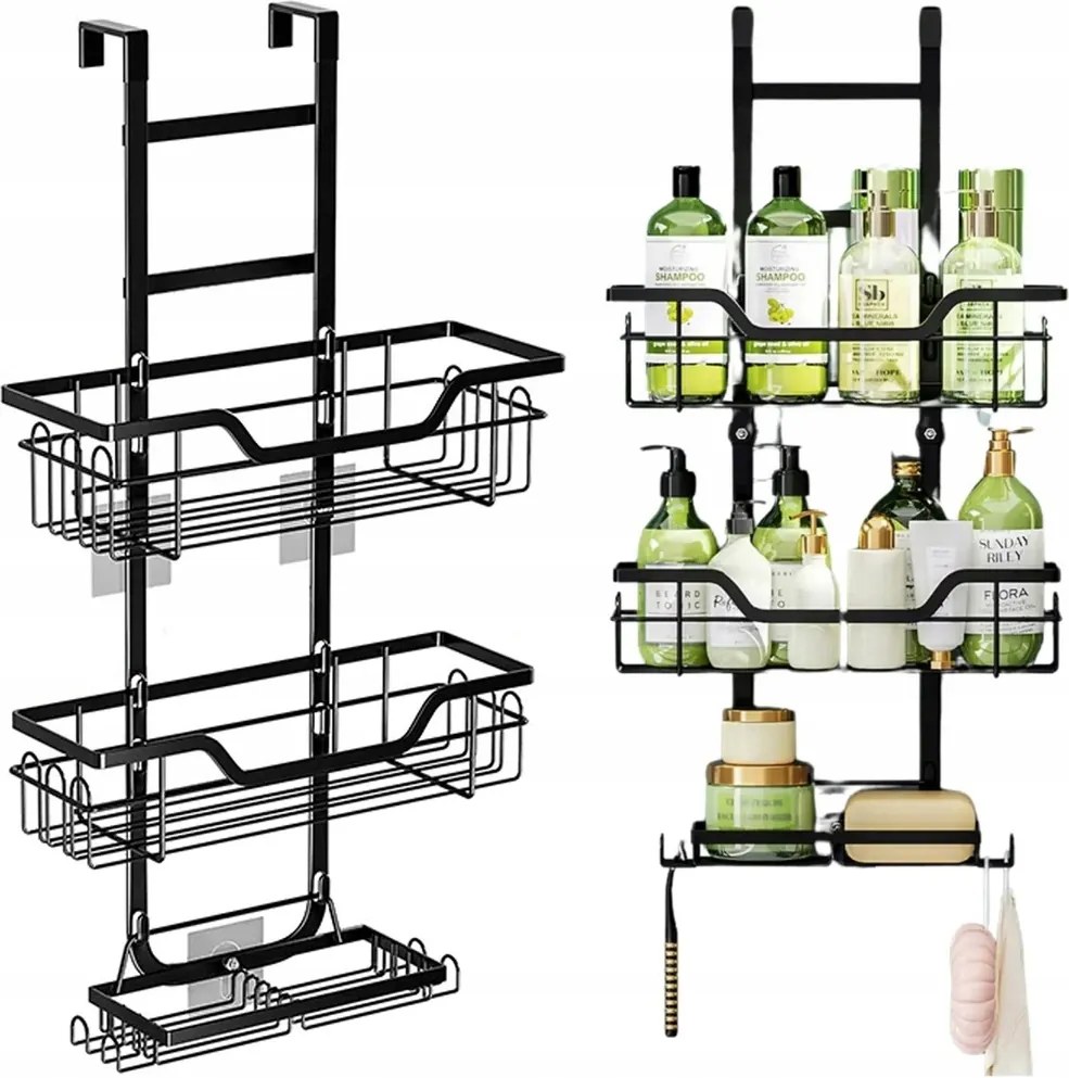 Fürdőszobai polc háromszintes függesztett Shower Black