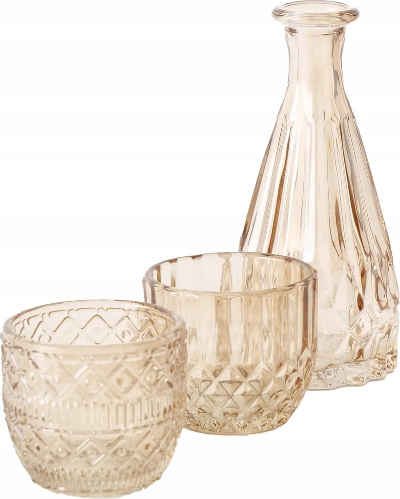 Üveg Dekoráció Szett 2 Db Gyertyatartó És Váza Narancssárga Vízálló