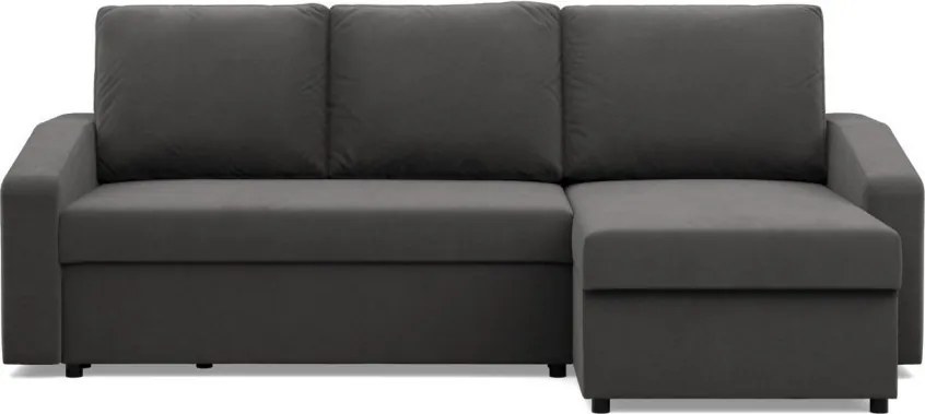 Zeus sarokkanapé, 1 ágyneműtartóval, döntött kartámasz, szövet anyag, univerzális oldal, hab töltet, szürke