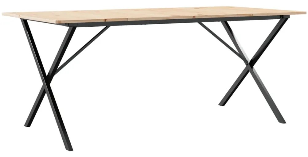 tömör fenyőfa és öntöttvas étkezőasztal X-vázzal 180x90x75 cm