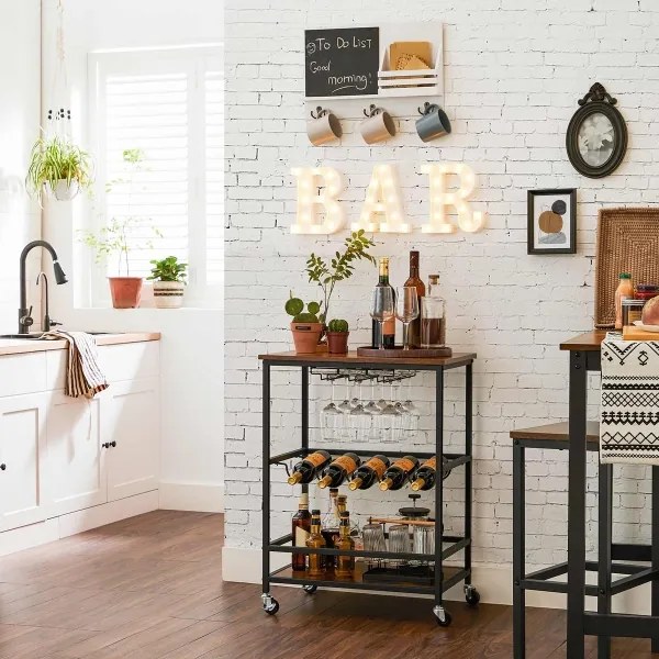 MARGE palack- és pohárszervírozó asztal, barna/fekete