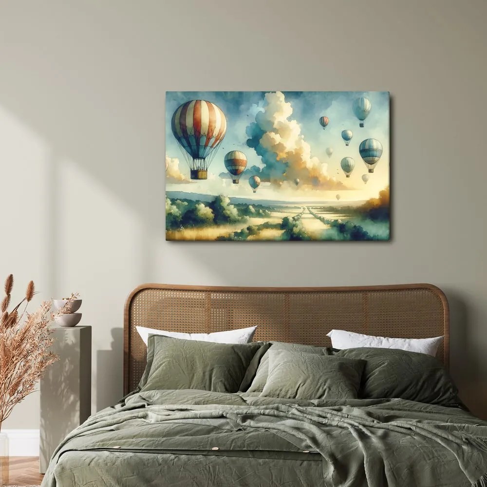 Kép hőlégballonok repülése a táj felett