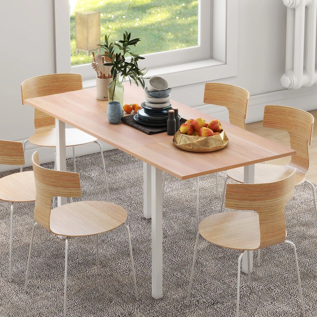 HOMCOM Nyitható Étkezőasztal 6 Fős Konyhai Asztal, 110-160 x 70 x 76 cm, Acél, Barna | Aosom