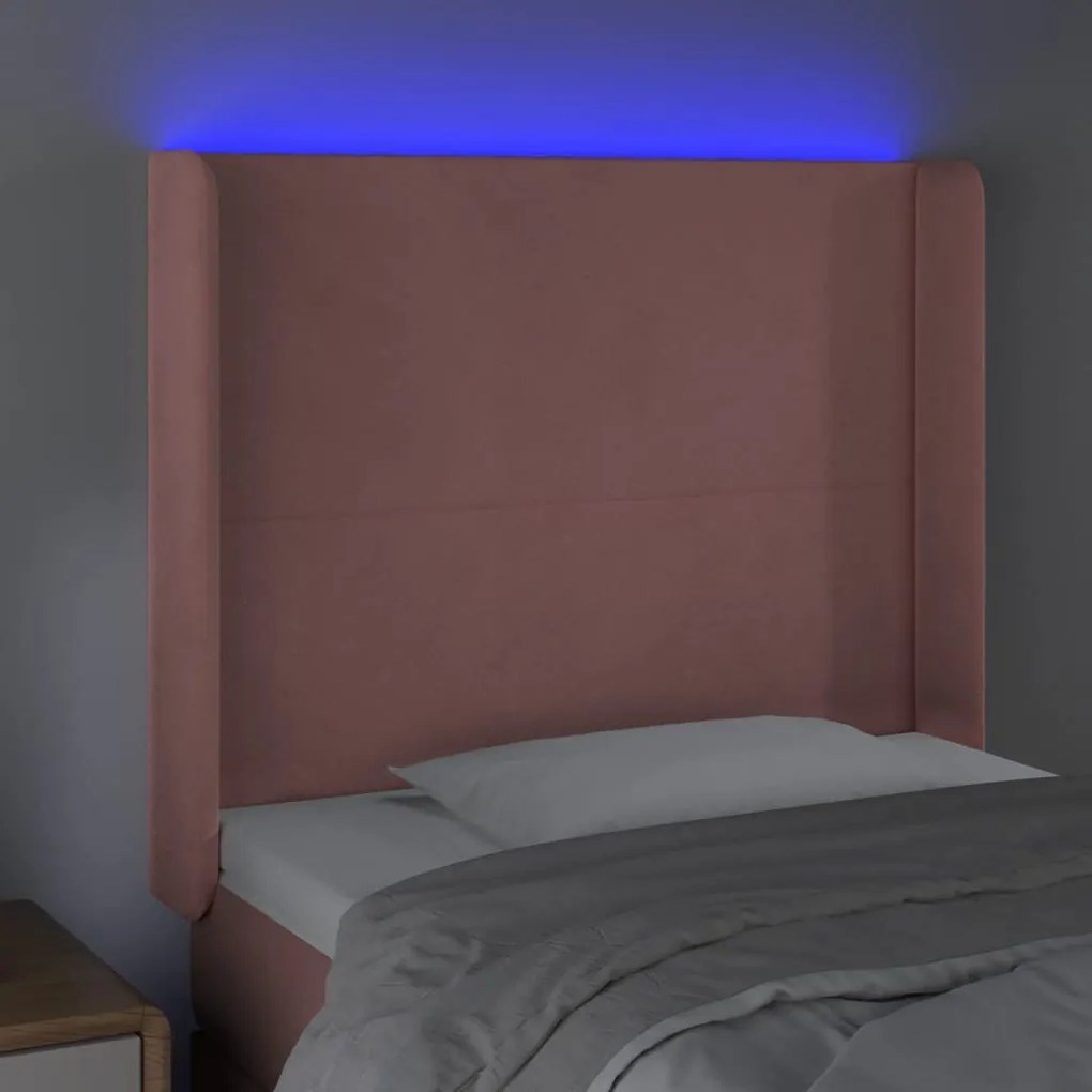 rózsaszín bársony LED-es fejtámla 93x16x118/128 cm