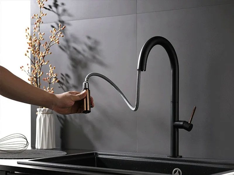 REA APOLLO Black/Rose Gold mosogató csaptelep