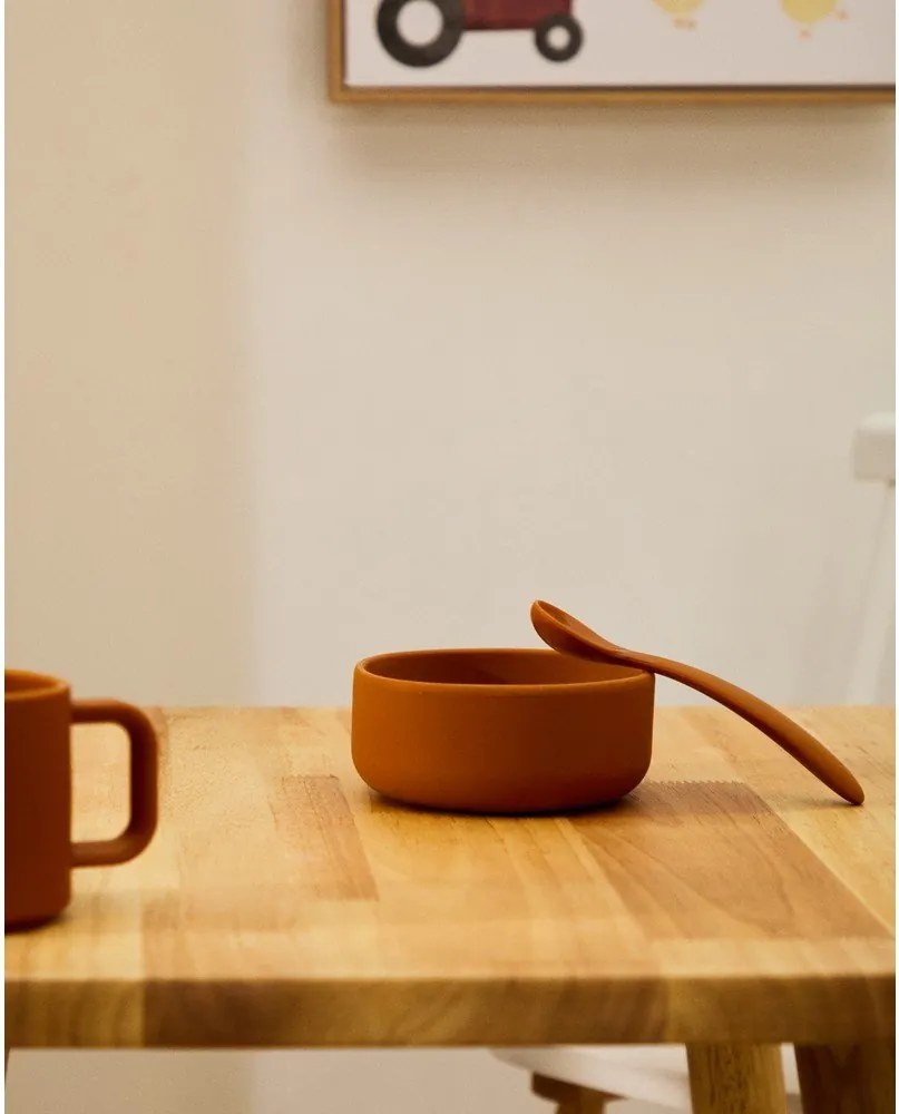 Világoskék-narancssárga műanyag-szilikon gyerek kanál szett 2 db-os Lili – Kave Home