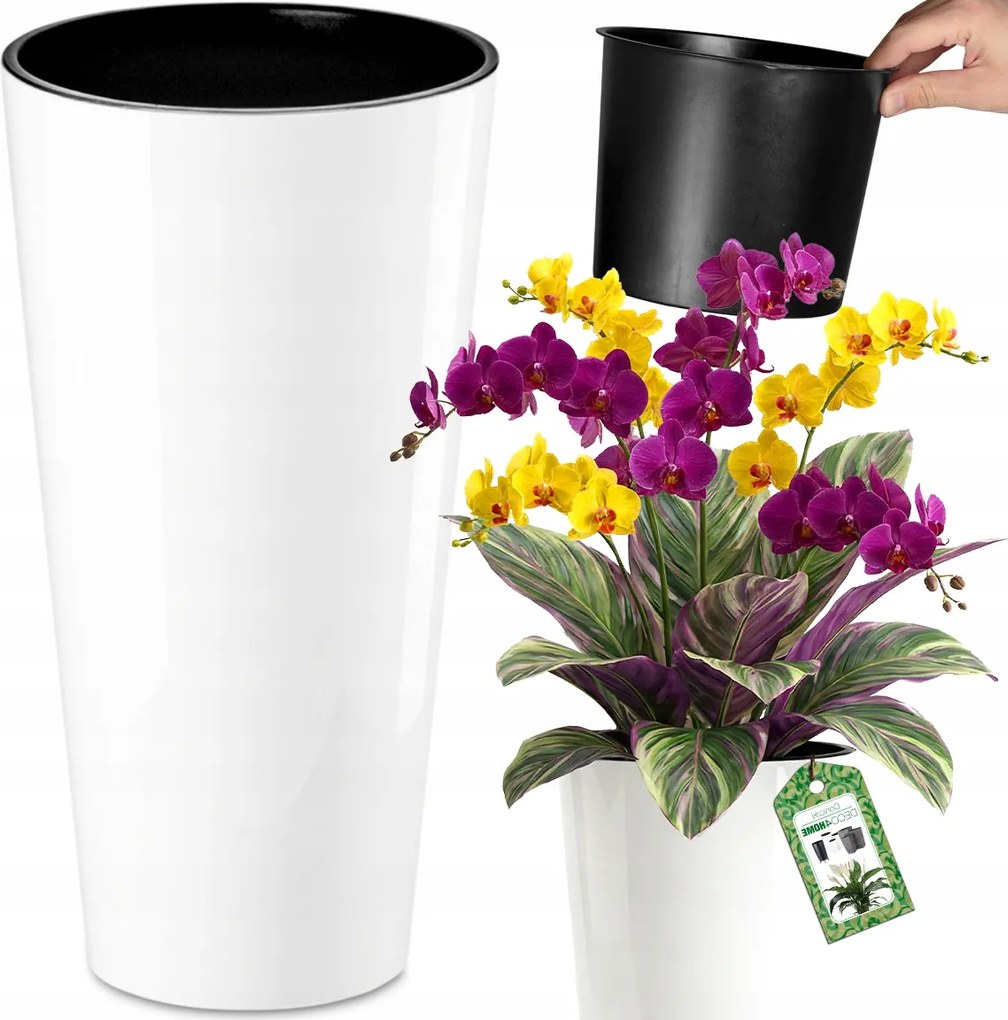 Virágtartó Kaspó Fehér Kerti Betét Kerek Erkély Terasz Magas 38 Fényes