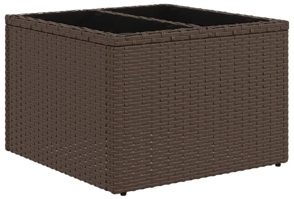 barna polyrattan üveglapos kerti asztal 55 x 55 x 37 cm