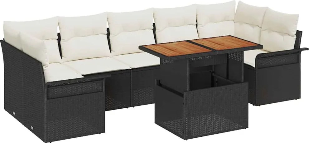 vidaXL Kerti Kanapé Szett tárolóval 8 pcs Fekete Poli rattan