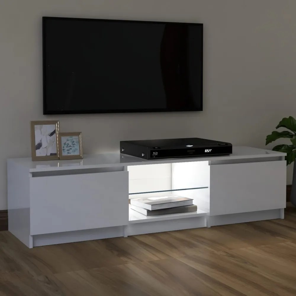 magasfényű fehér TV-szekrény LED lámpákkal 120 x 30 x 35,5 cm