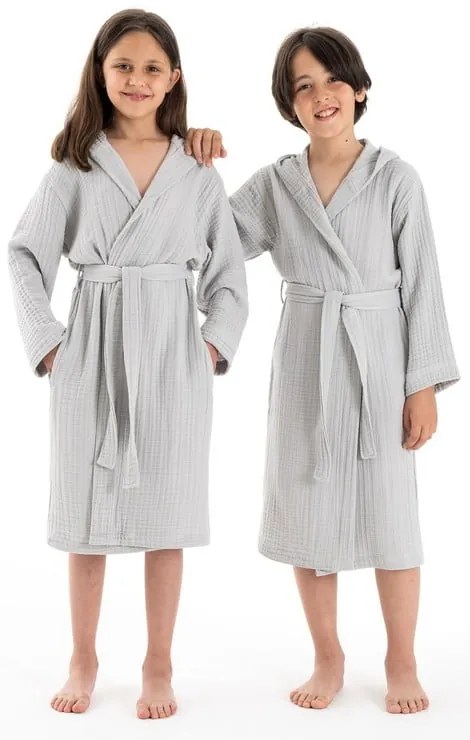 Szürke muszlin gyerek fürdőköpeny 9-10 év Muslin – Foutastic