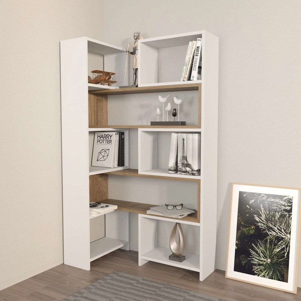 könyvespolc Poyraz - White, Walnut