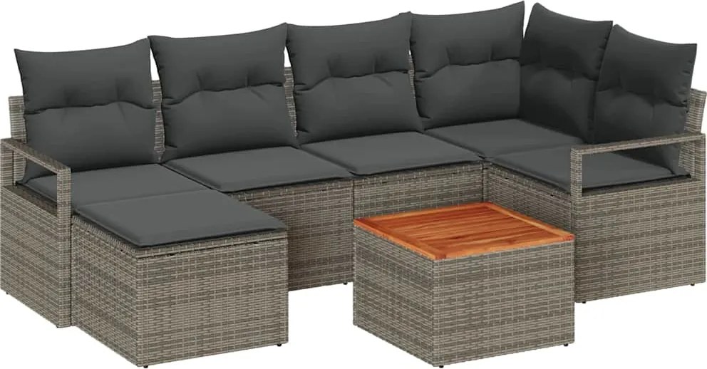 vidaXL Kerti Kanapé Szett párnával 7 pcs Szürke polirattan