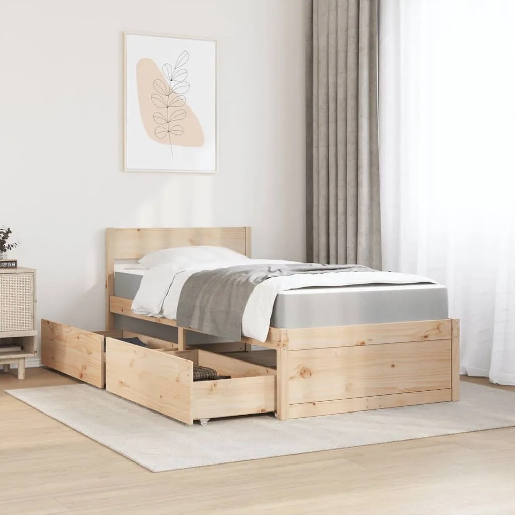 tömör fenyőfa ágykeret fiókokkal és matraccal l 100 x 200 cm