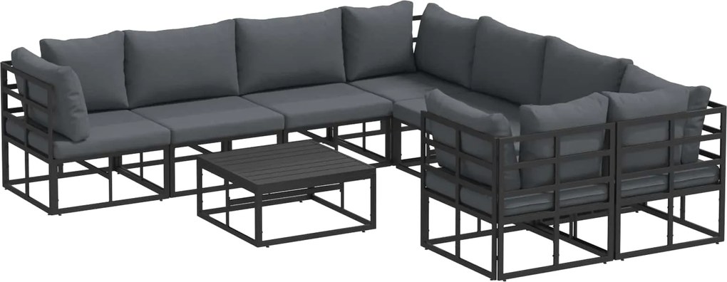 vidaXL Kerti Kanapé Szett párnával 9 pcs Fekete Acél