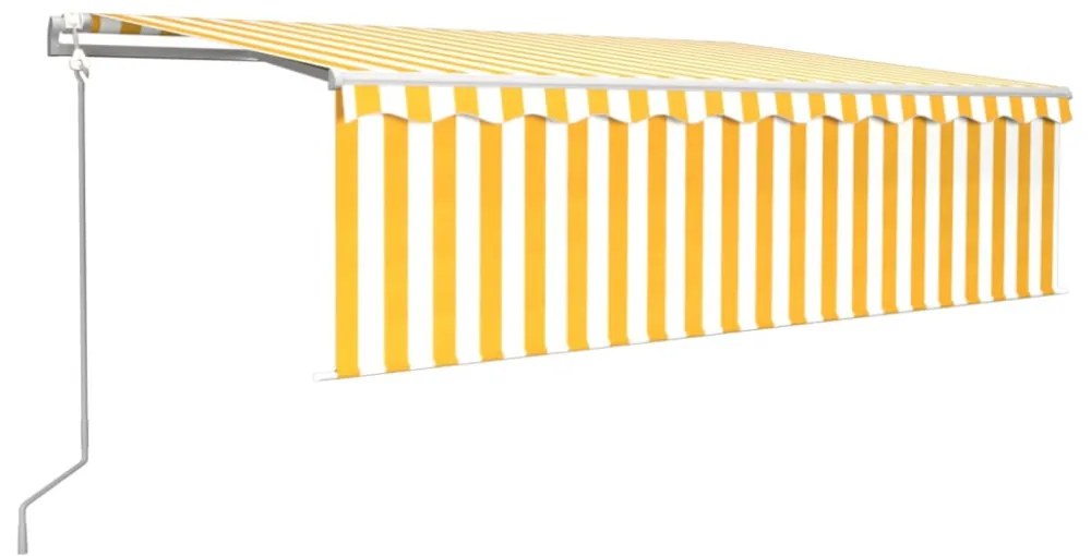 sárga-fehér redőnyös, LED-es, szélérzékelős napellenző 5x3 m