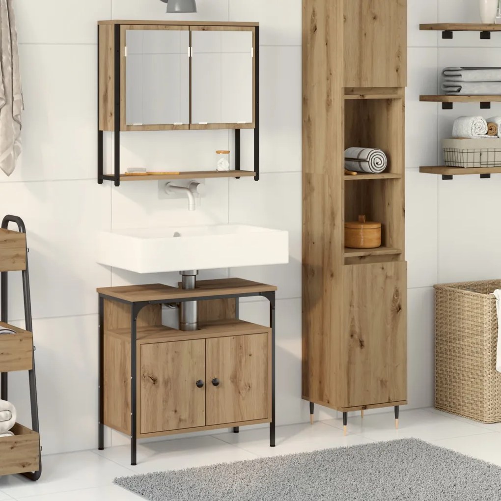 2 Darabos Fürdőszobai Bútor Szett Mesteri Tölgy Engineered Wood