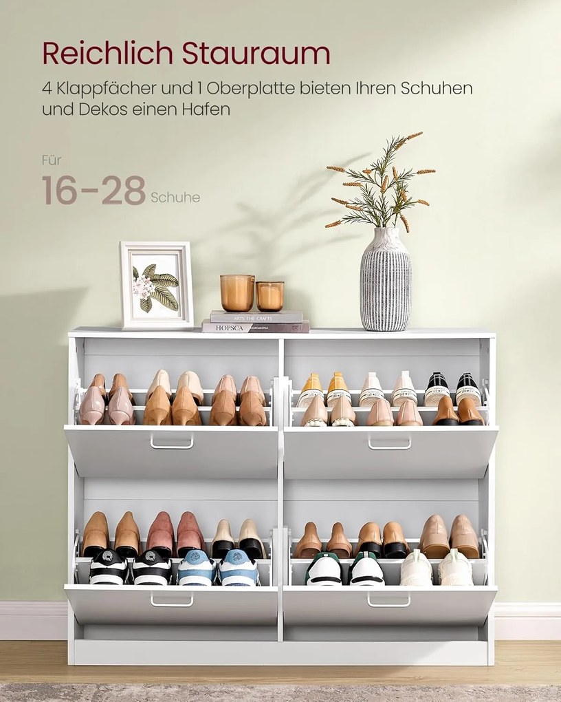 Cipőszekrény 4 billenő ajtóval 24x105x82,7 cm, hófehér