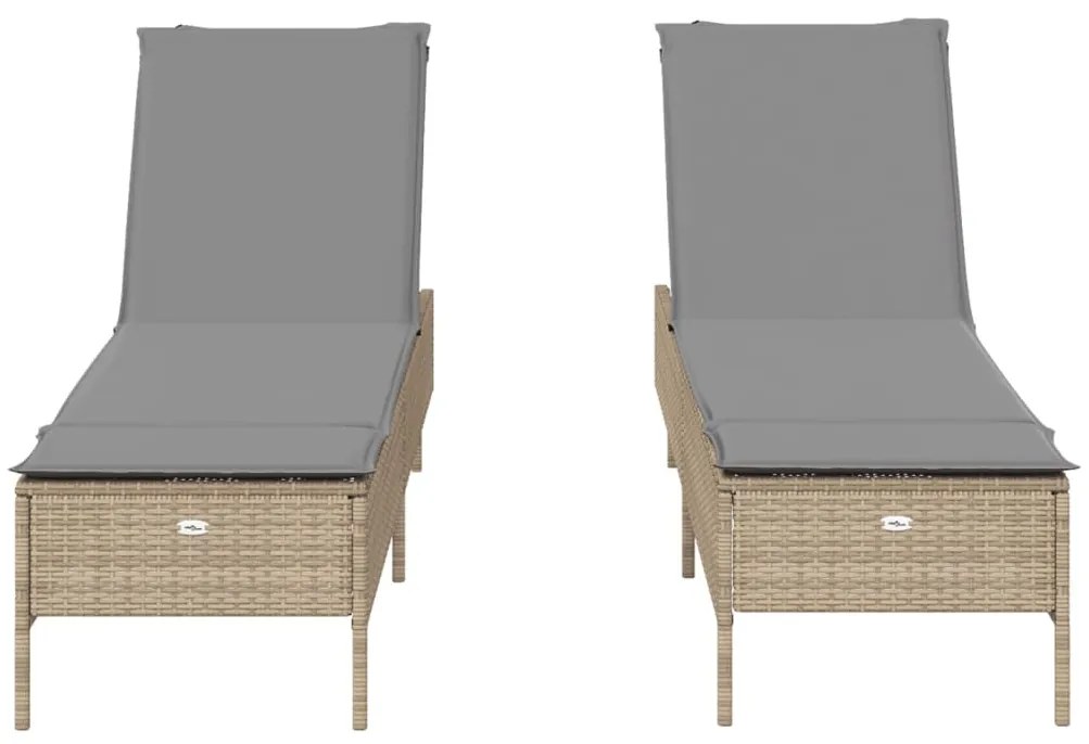 2 db bézs polyrattan napozóágy párnával