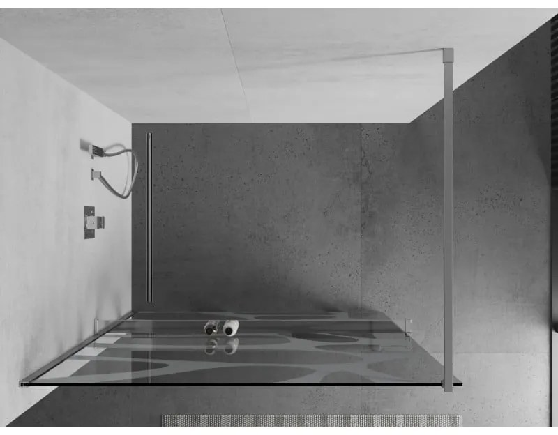 Mexen Kioto +, zuhany paraván polccal és törölközőtartóval 90 x 200 cm, 8mm átlátszó üvegmintás fehér, króm profil, 800-090-121-01-97