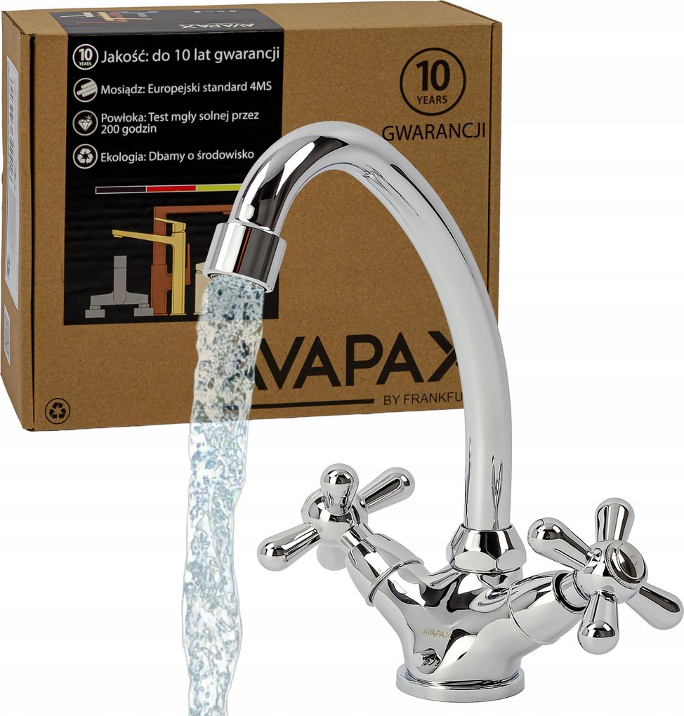 Mosdó csaptelep Retro 2 forgatógombos kifolyócső króm 360° Eco Avapax