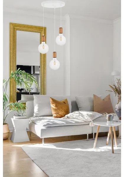 Csillár zsinóron MIROS 3xE27/60W/230V kerek fehér/réz