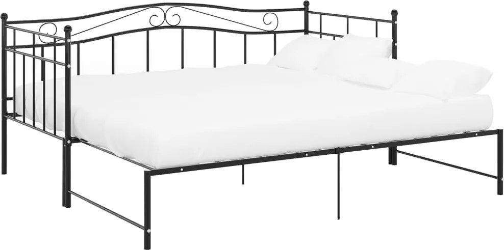 vidaXL fekete fém kihúzható kanapéágykeret 90 x 200 cm