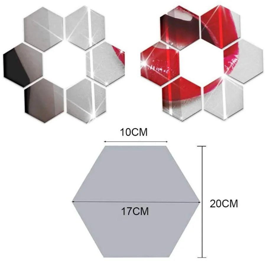 Hexagonal Mirror 12 db-os tükrös falmatrica szett, 20 x 17 cm - Ambiance