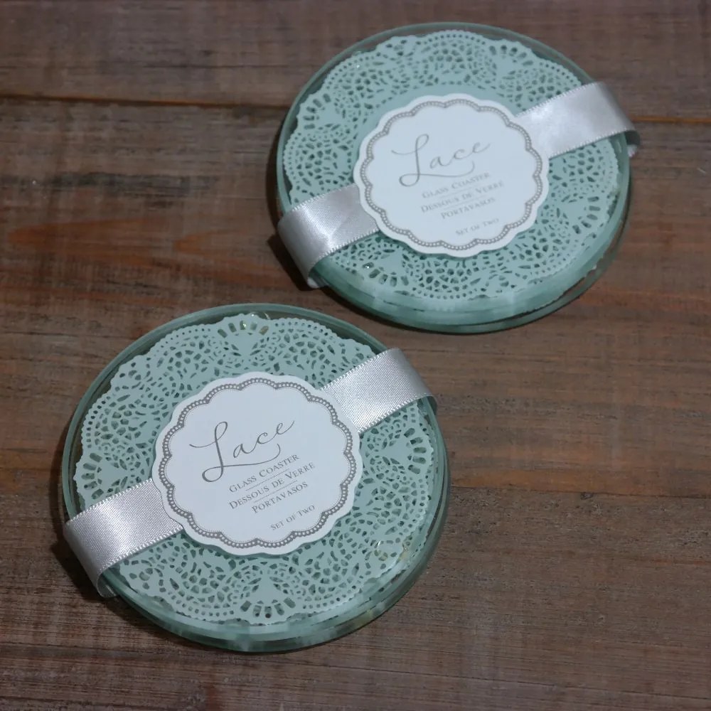 Csipkés mintás kör üveg poháralátét 5db-os szett, 9x9cm