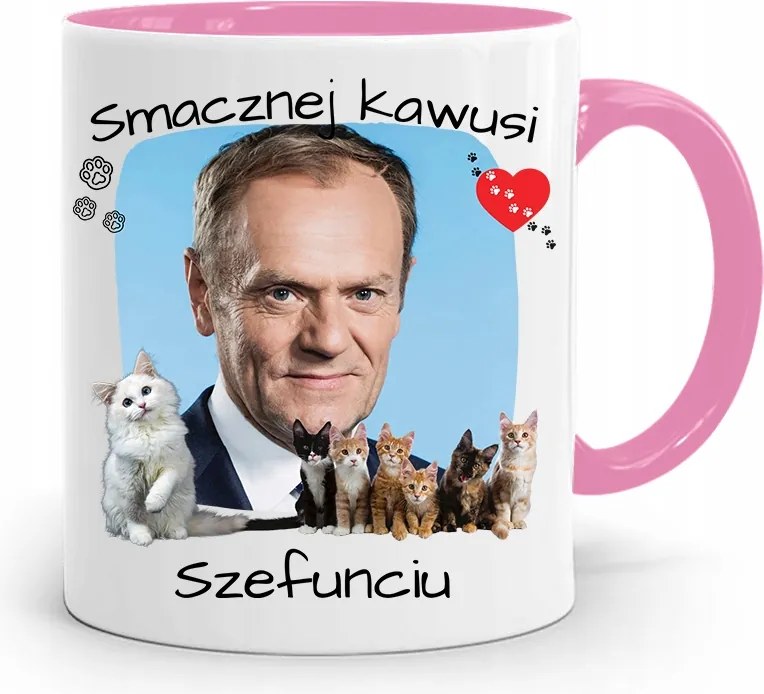 Donald Tusk Rózsaszín Bögre Platform Ajándék fényképes nyomtatással