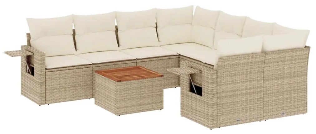 9 részes bézs polyrattan kerti ülőgarnitúra párnákkal