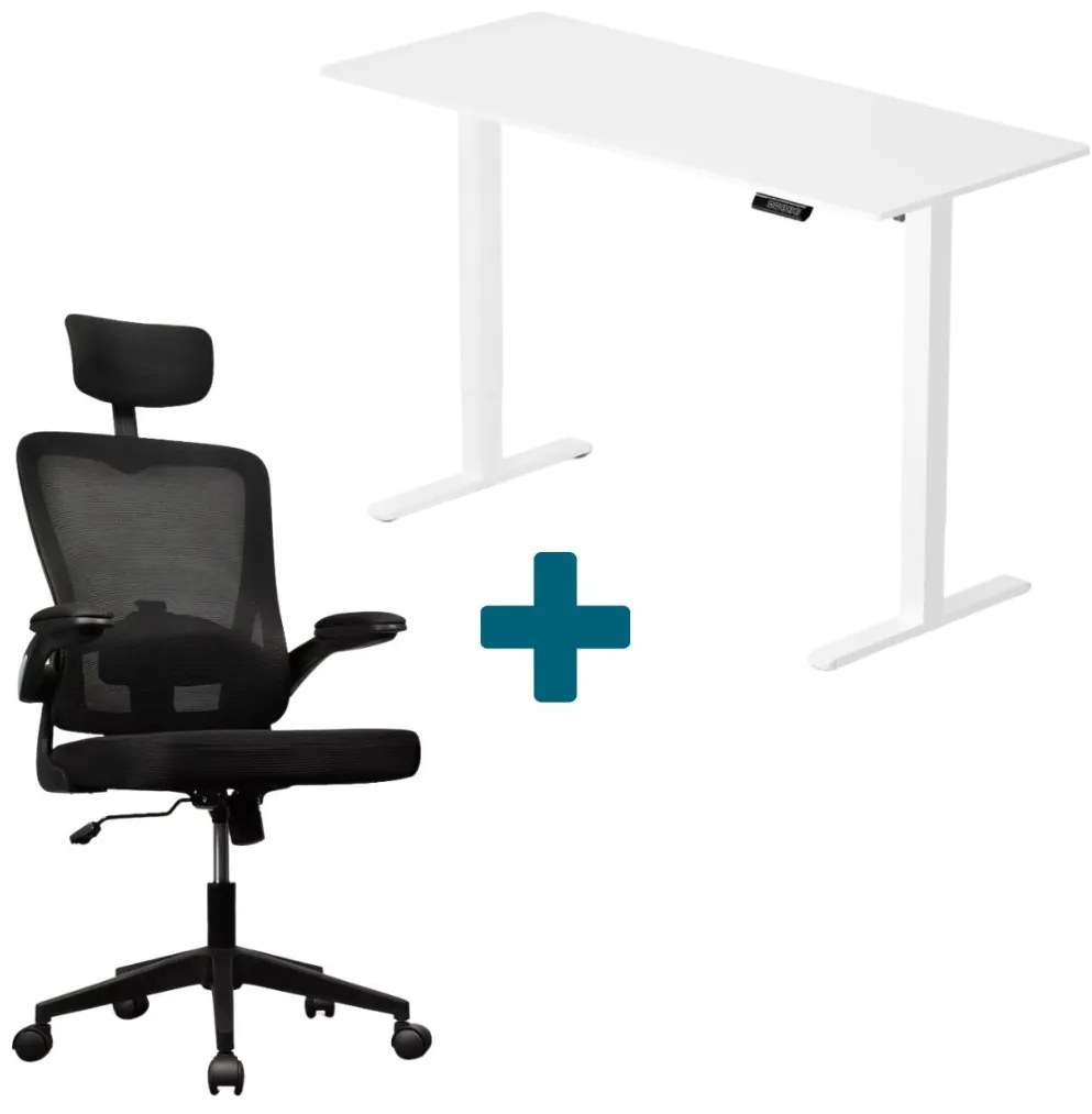 CSOMAGAJÁNLAT | LVN System Lite elektromos asztal + forgószék szett - Fehér 140x60cm elektromosan állítható magasságú íróasztal - Fekete forgószék