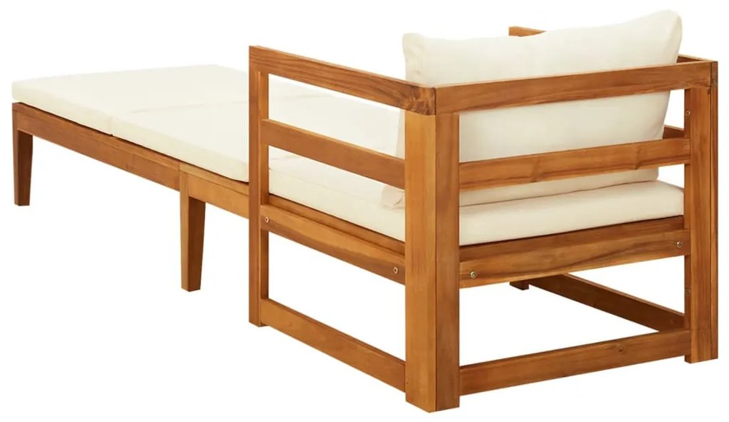 Tömör akácfa napozóágy krémfehér párnákkal