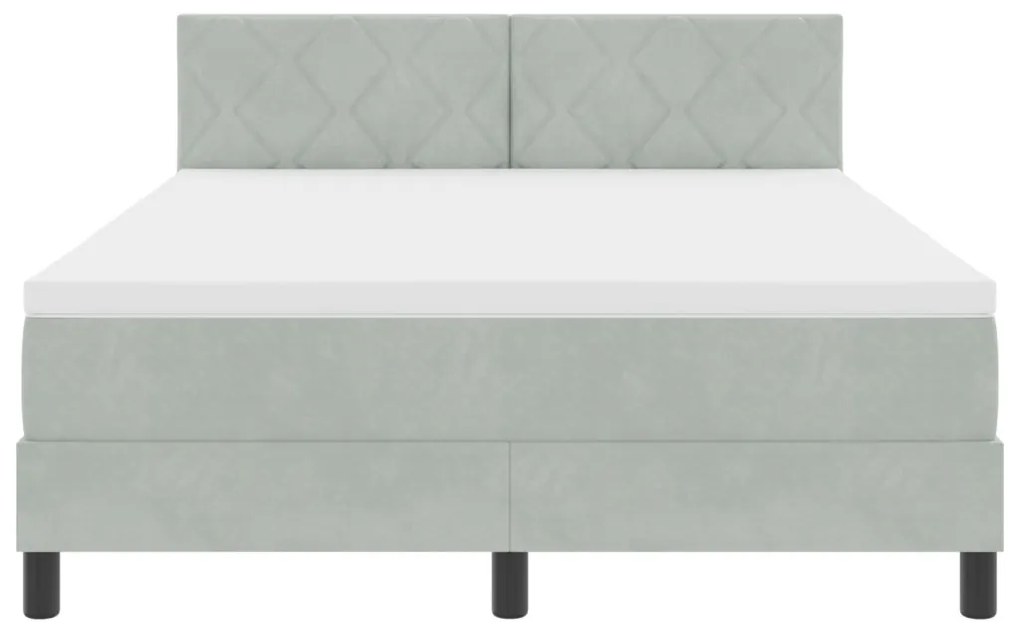 Boxspring Ágy Mattal & LED Fény Világosszürke 160x200 cm Bársony