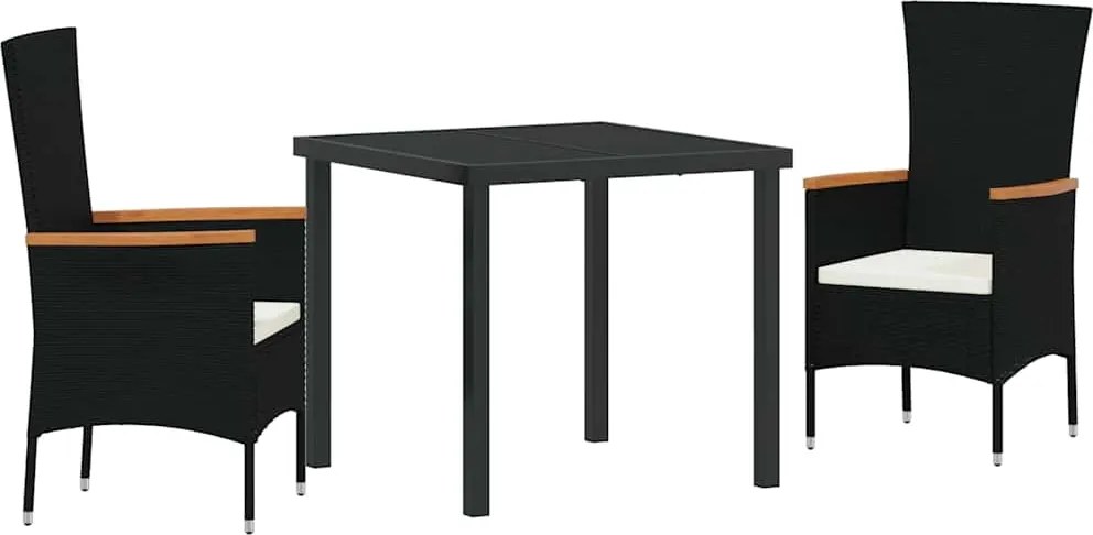 vidaXL Kert étkező szett párnával 3 pcs Fekete Porszórt acél