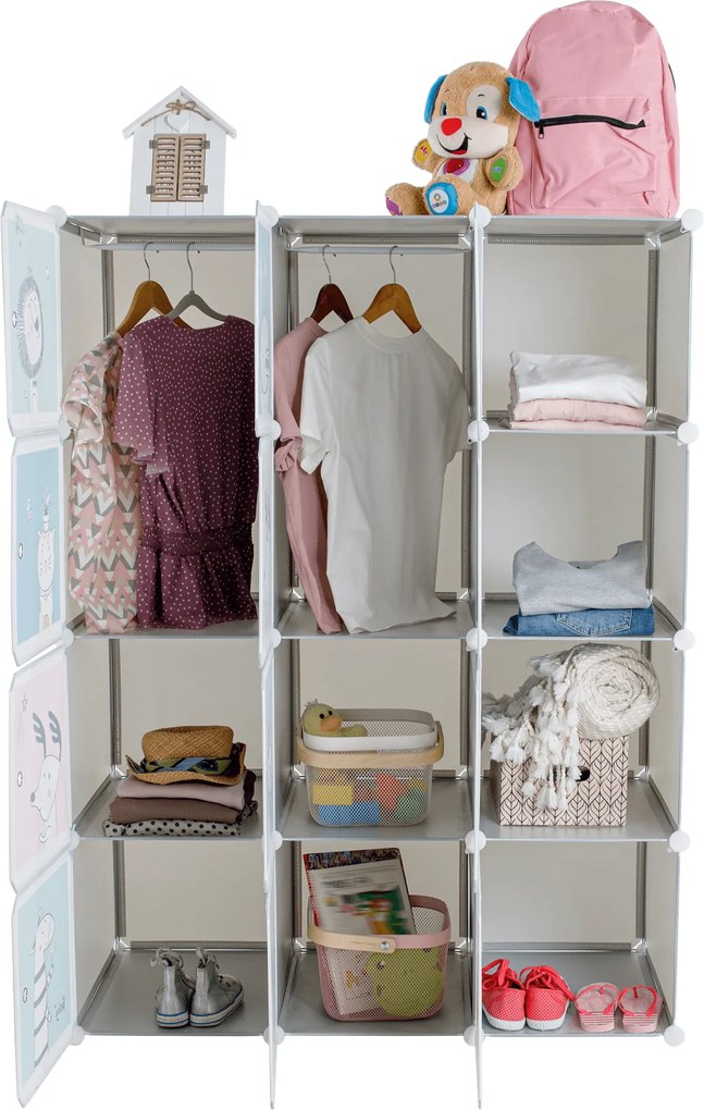 Gyerek moduláris szekrény, szürke/gyerek minta, HAKON