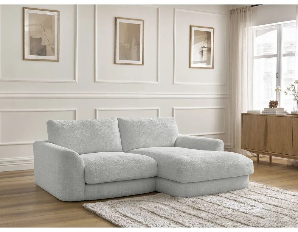 Világosszürke zsenília sarokkanapé (jobb oldali-heverő résszel) Leonore – Bobochic Paris