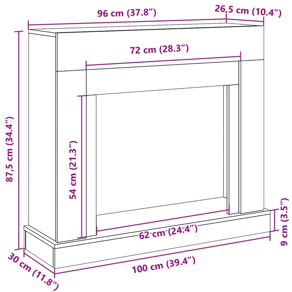 barna tölgy színű szerelt fa kandallóburkolat 100x30x87,5 cm