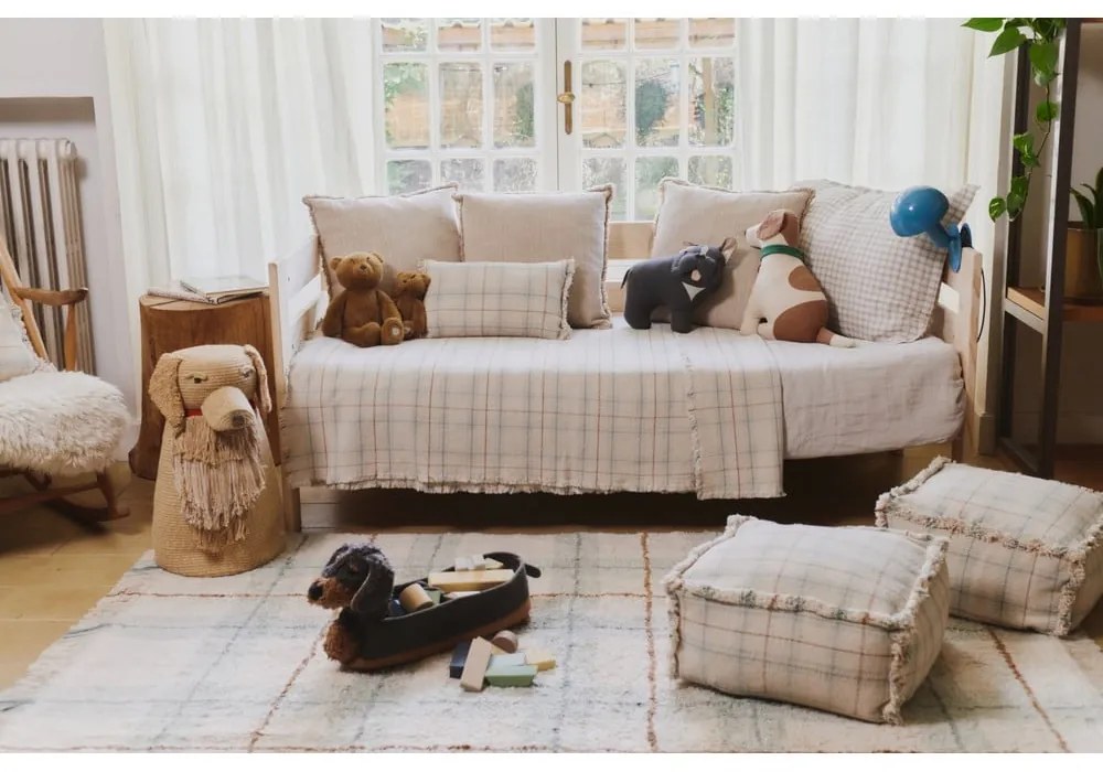 Krémszínű-zsályaszínű mosható-kézi szövésű pamut szőnyeg 90x120 cm Tartan Blue Sage – Lorena Canals