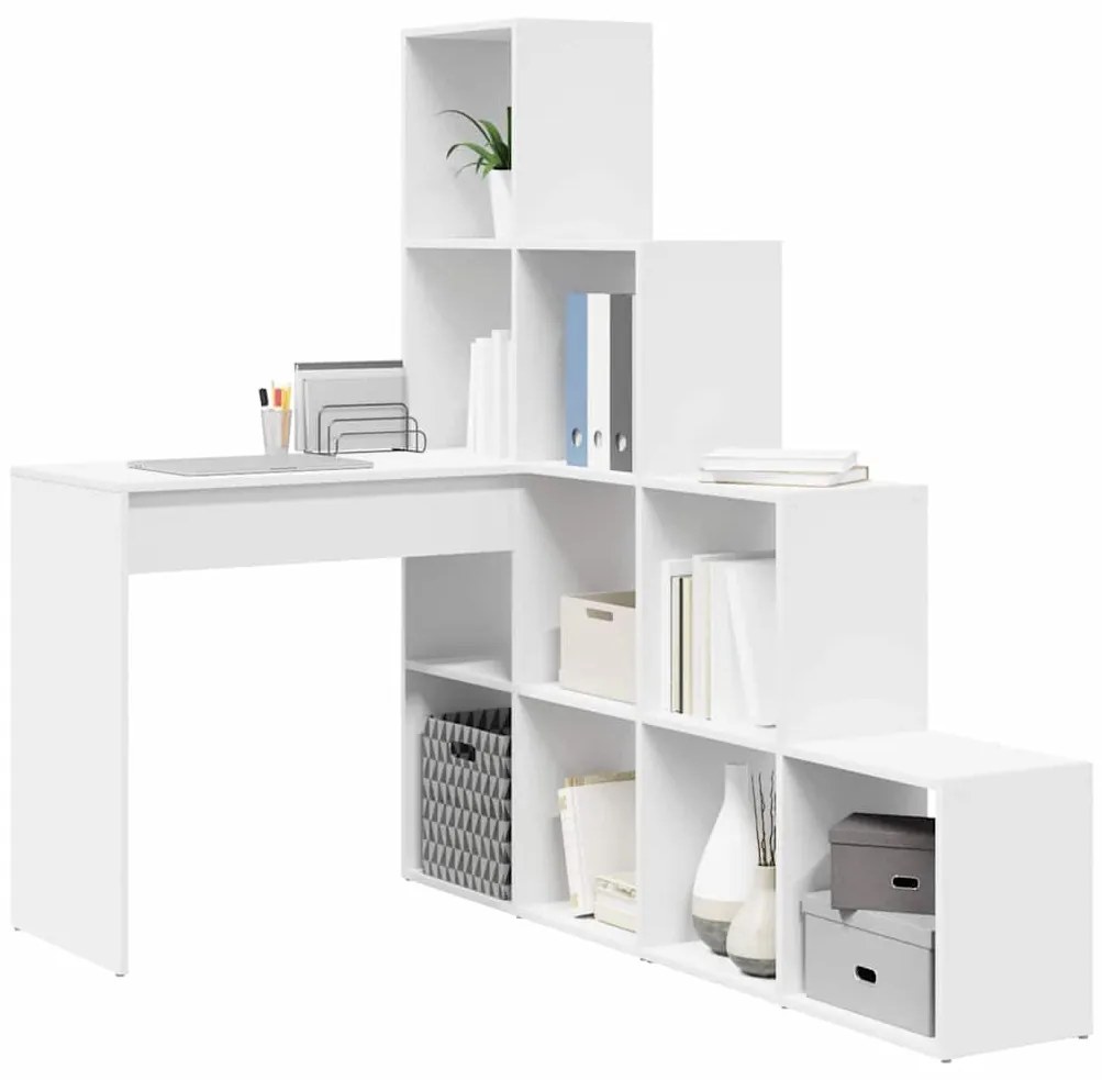 Sarokíróasztal polcokkal Fehér 101,5 x 149,5 x 149,5 cm Faanyag