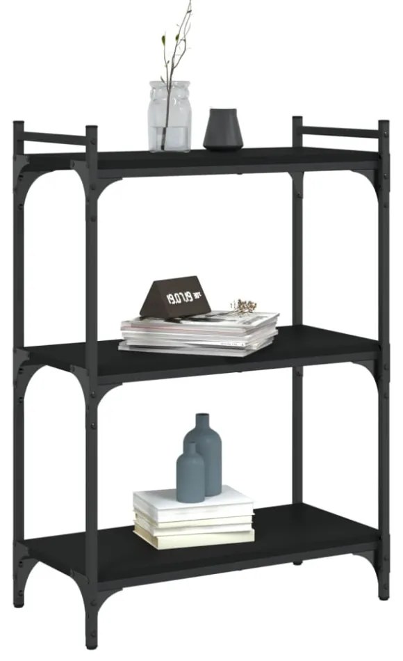 3 szintes fekete szerelt fa könyvespolc 60x30x86 cm