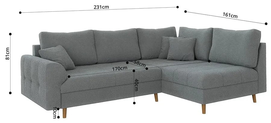 Szürke buklé sarokkanapé (jobb oldali-L alakú) Ariella – Ropez