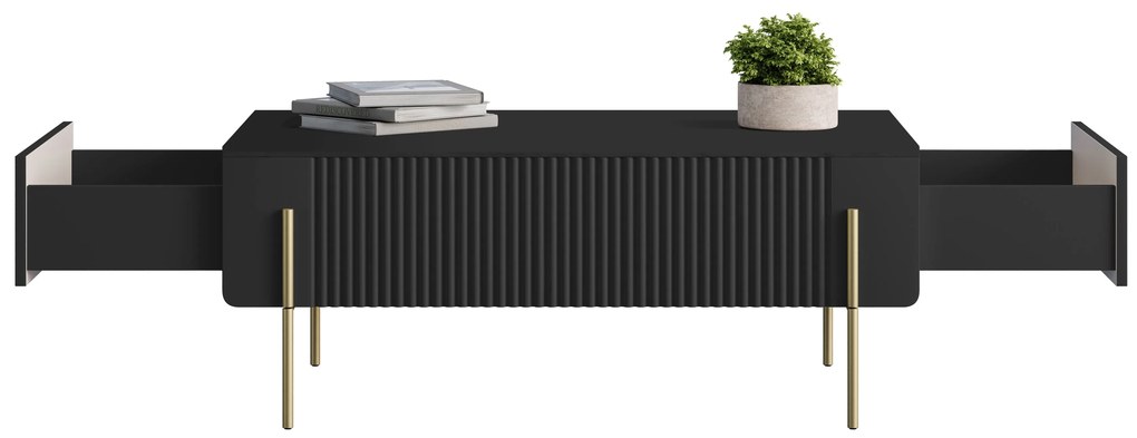 Malmi dohányzóasztal fiókokkal 100 cm - fekete matt / arany lábak
